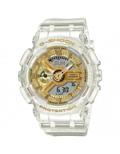 Casio Women's Watch - G-Shock Gold and Grey Dial White Strap Ana-Digi | GMAS110SG-7A Découvrez la collection