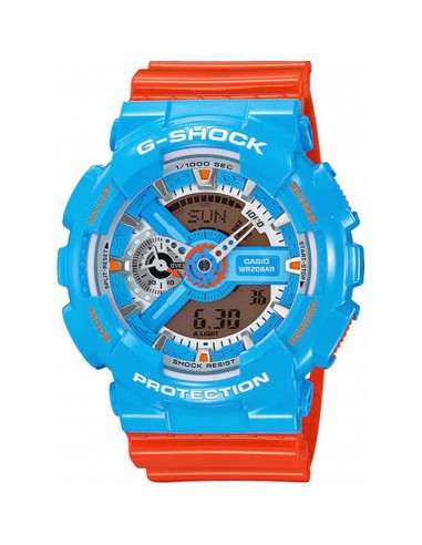 Casio Men's Watch - G-Shock Alarm Blue Case Orange Resin Strap | GA-110NC-2ACR Jusqu'à 80% De Réduction