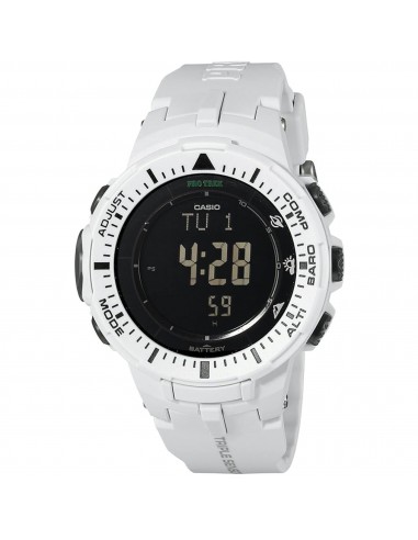 Casio Men's Watch - Pro Trek Black Dial White Resin Strap Digital Compass | PRG300-7CR à prix réduit toute l'année