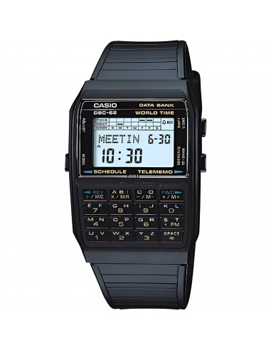 Casio Men's Digital Watch - Databank Grey Dial Black Resin Strap World Time DBC-62-1Z d'Europe débarque