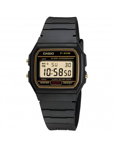 Casio Men's Watch - Beige Digital Dial Black Resin Strap Chronograph | F-91WG-9 pas cher chine