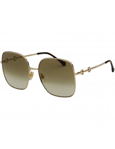 Gucci Women's Sunglasses - Gold Metal Full Rim Square Demo Lens Frame | GG0879S 002 votre