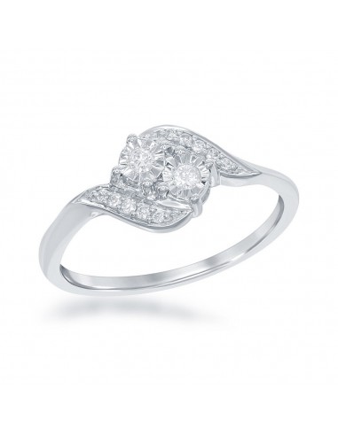 Sterling Silver Square Two Stone Diamond Ring - DIW-1682 de pas cher