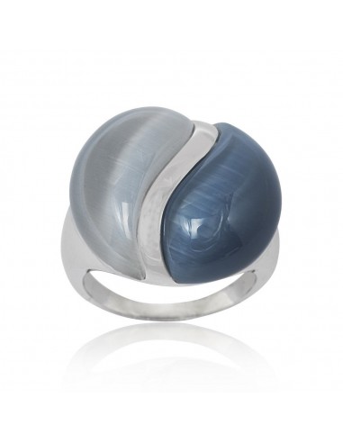 Sterling Silver Dark and Light Blue Cat's Eye Ring - SMW-1467 50-70% off 