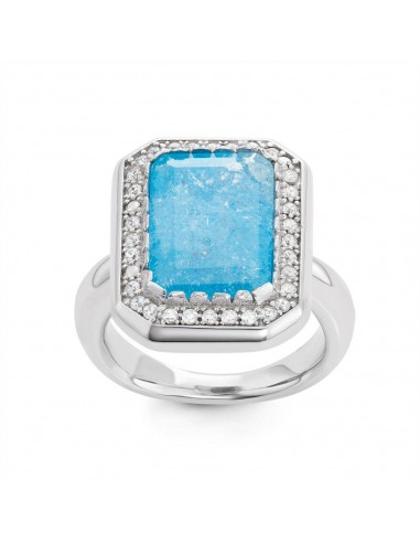 Sterling Silver Large Rectangle Blue Ice Stone Ring - W-1442 plus qu'un jeu 