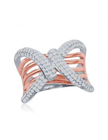 Sterling Silver TT Overlapping Wavy Bars Design Ring - W-1867 Amélioration de cerveau avec