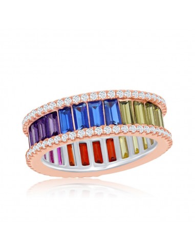 Sterling Silver Rainbow Baguette CZ Band Ring - W-2040 de technologie