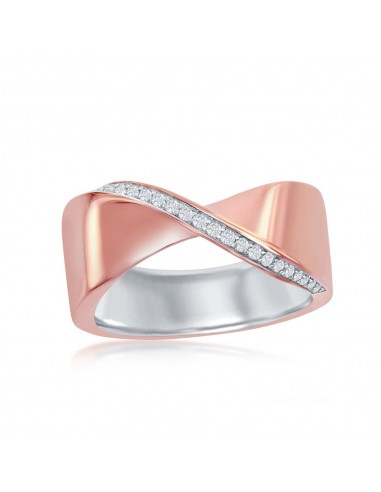 Sterling Silver Two-Tone Rose GP CZ Lining "X" Ring - W-2049 en ligne des produits 