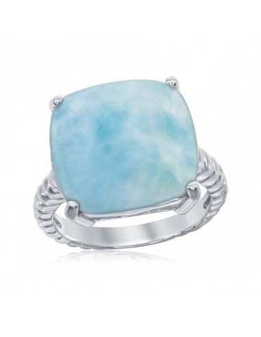 Sterling Silver Rope Design 4 Prong Square Larimar Ring - W-2062 pas cheres