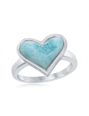 Sterling Silver Heart-Shaped Larimar Ring - W-2072 en stock