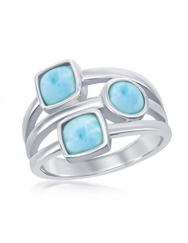 Sterling Silver Multi-Shaped Larimar Triple Band Ring - W-2291 d'Europe débarque