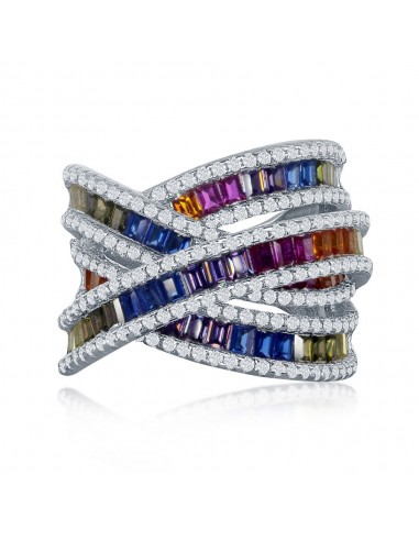 Sterling Silver Rainbow Baguette CZ Double X Ring - W-2435 suggérées chez