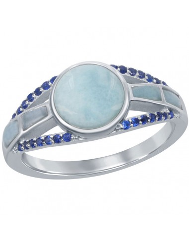 Caribbean Treasures Women's Round Larimar CZ Ring - W-2646 le des métaux précieux