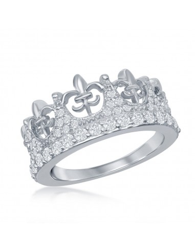 Sterling Silver Crown Fleur De Lis Style CZ Ring - W-8154 à prix réduit toute l'année