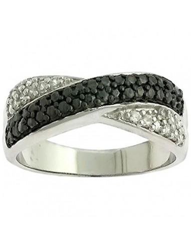 Classic Women's Silver Black CZ Overlapping Ring - W-8714 livraison et retour toujours gratuits