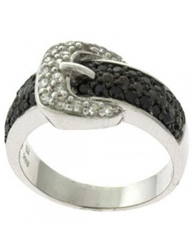 Classic Women's Two Tone CZ Buckle Design Ring - W-8775 Les êtres humains sont 