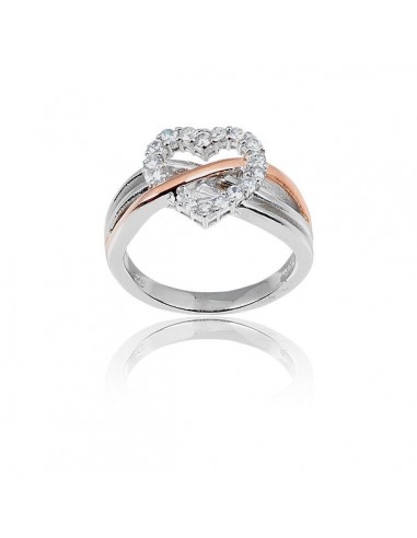 Sterling Silver Two Tone CZ Center Heart Ring - W-8929 Les magasins à Paris