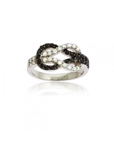 Sterling Silver Black and White CZ Love Knot Ring - W-8940 les ligaments