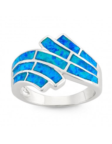 Sterling Silver Blue Inlay Opal Ring - W-9658 2 - 3 jours ouvrés.