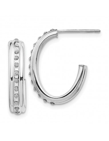 14k White Gold Diamond Fascination Post J Hoop Earrings français