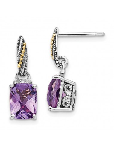 Sterling Silver w/14k Diamond and Amethyst Dangle Post Earrings Découvrez la collection