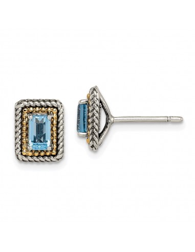 Sterling Silver w/ 14K Accent Light Swiss Blue Topaz Post Earrings Dans la société mordern