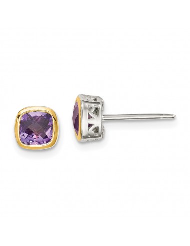 Sterling Silver w/ 14K Accent Amethyst Square Stud Earrings Voir les baskets