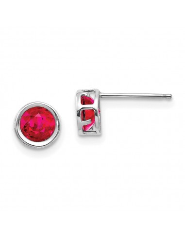 14k White Gold 5mm Bezel Ruby Stud Earrings Livraison rapide