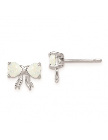 14k White Gold Polished Created Opal Bow Post Earrings les ctes