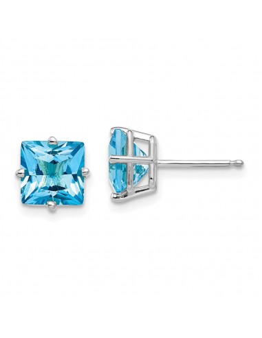 14k White Gold 7mm Princess Cut Blue Topaz Earrings sélection de produits