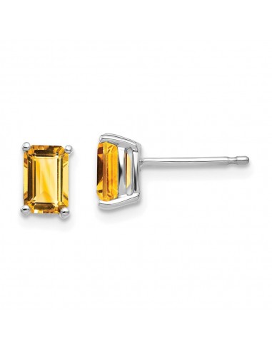 14k White Gold 6x4mm Emerald Cut Citrine Earrings d'Europe débarque