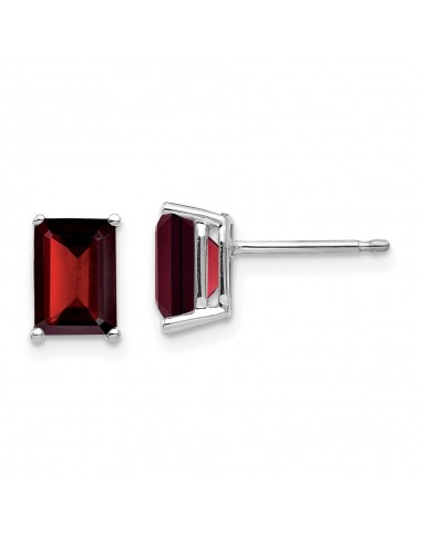 14k White Gold 7x5mm Emerald Cut Garnet Earrings outlet