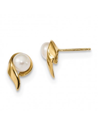 14k 5-6mm White Button Freshwater Cultured Pearl Post Earrings des créatures d'habitude