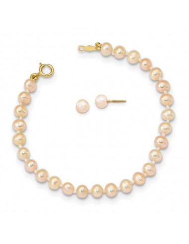 Madi K Kid's 14K  4-5mm Pink FW Cultured Pearl 5.5 Bracelet & Earrings Set acheter