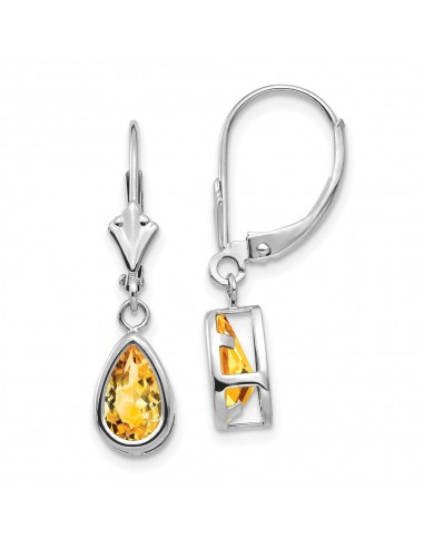 14k White Gold 8x5mm Pear Citrine Leverback Earrings prix pour 