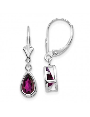 14k White Gold 8x5mm Pear Rhodolite Garnet Leverback Earrings pas cher