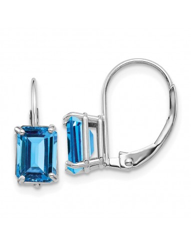 14k White Gold 7x5mm Emerald Cut Blue Topaz Earrings prix