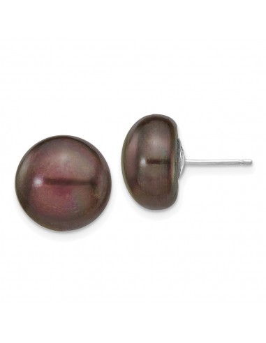 14k White Gold 12-13mm Black Button FW Cultured Pearl Stud Post Earrings plus qu'un jeu 