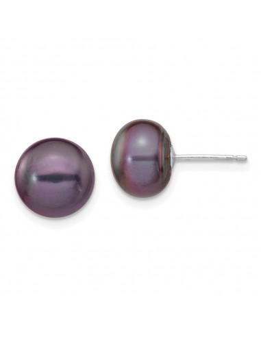 14k White Gold 9-10mm Black Button FW Cultured Pearl Stud Post Earrings store