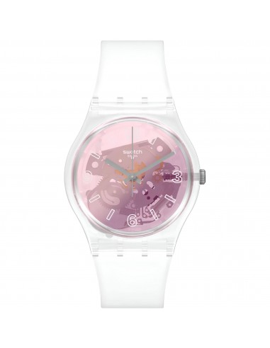 Swatch Women's Watch - Monthly Drops Pink Disco Fever Transparent Rubber Strap | GE290 s'inspire de l'anatomie humaine