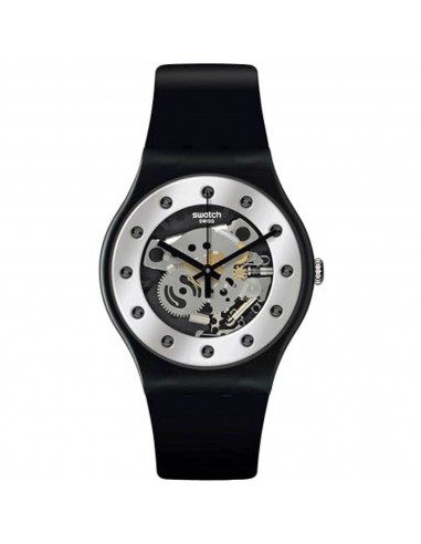 Swatch Unisex Watch - Sparkling Circle Silver Glam Black Silicone Strap | SO29B109 Comparez et commandez 