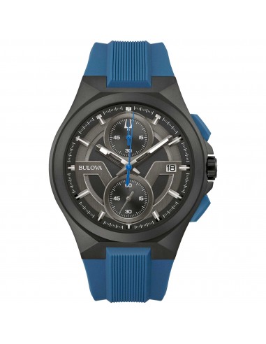 Bulova Men's Chronograph Watch - Maquina Dark Grey and Black Dial Blue Strap | 98B380 sur le site 